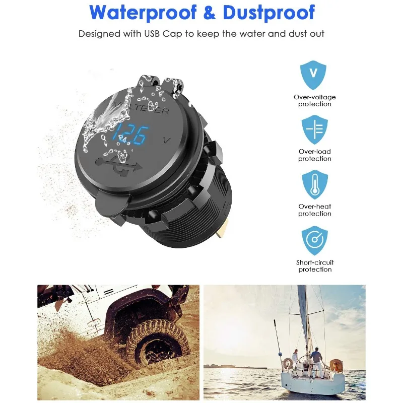 Caricabatterie digitale per moto, presa di corrente USB con display di tensione per bici e auto