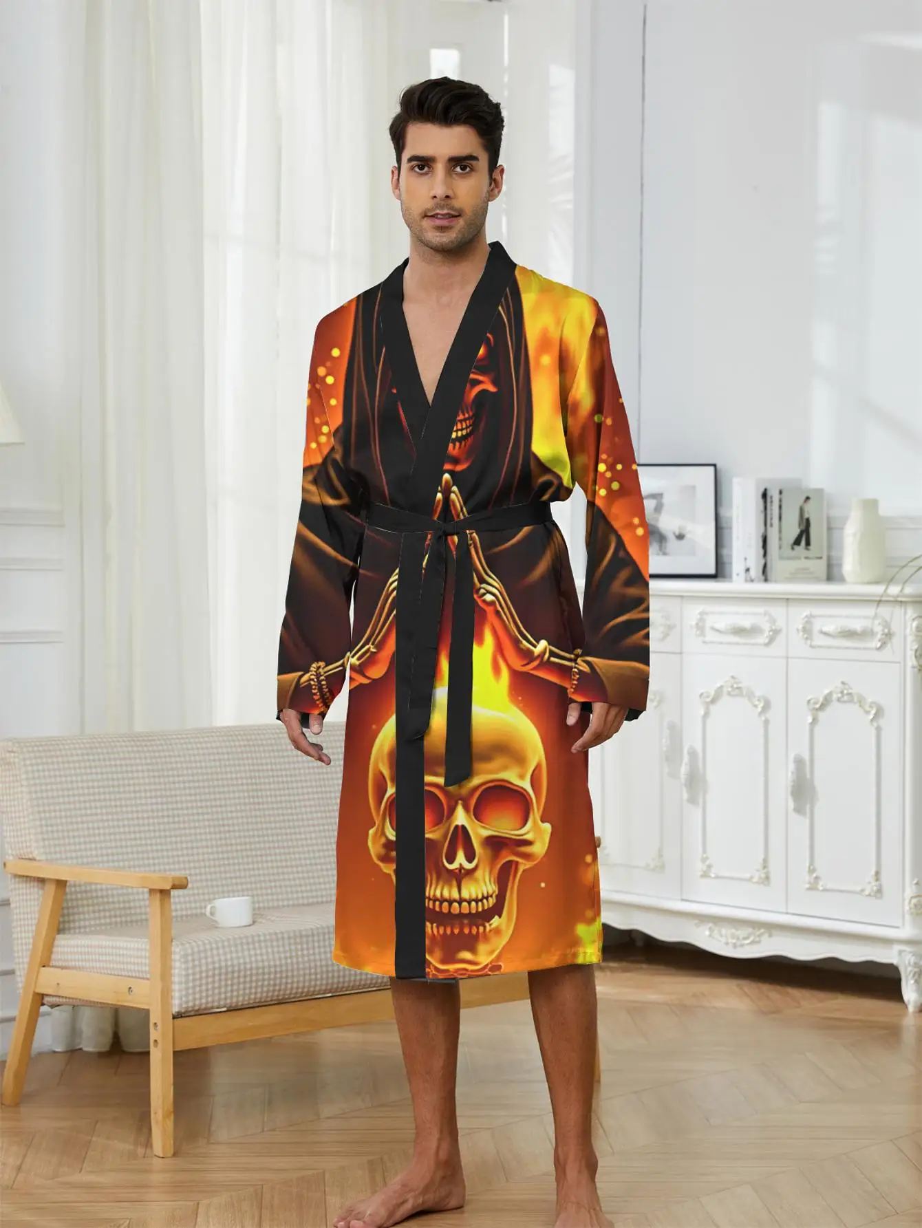 

1pc Men'S Robes 2026 Spring/Summer Robes 3D Printed Long Nightgown Sleepwear Graphic Polyester Robe Dressing Gown