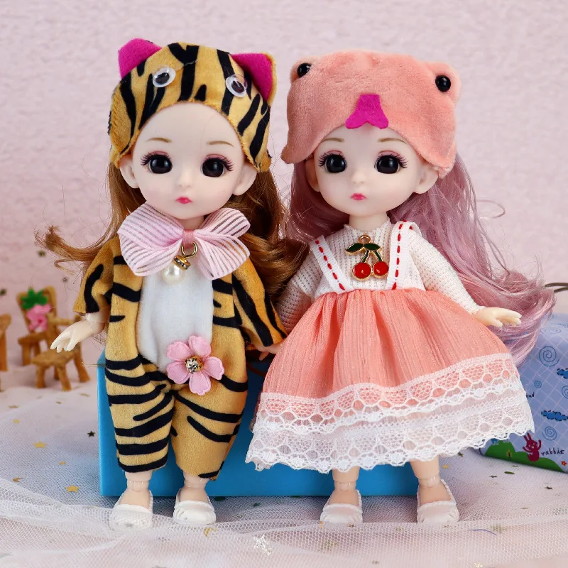 Cute Animals Bjd Doll 16cm Tiger Rabbit Monkey Dog Doll Clothes Hat Set Shoes Dress Up Toys for Girls Kid Birthday Gift Mini Diy