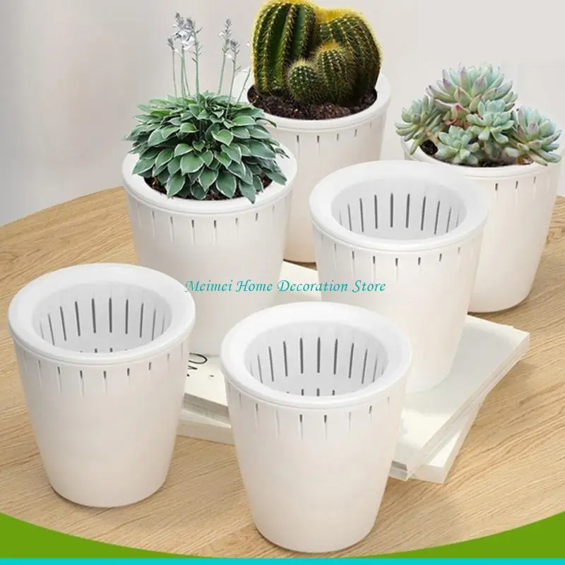H7BF Set of 6 Plant Pots Featuring Auto Irrigation For Balcony Or Living Room Automatic Watering