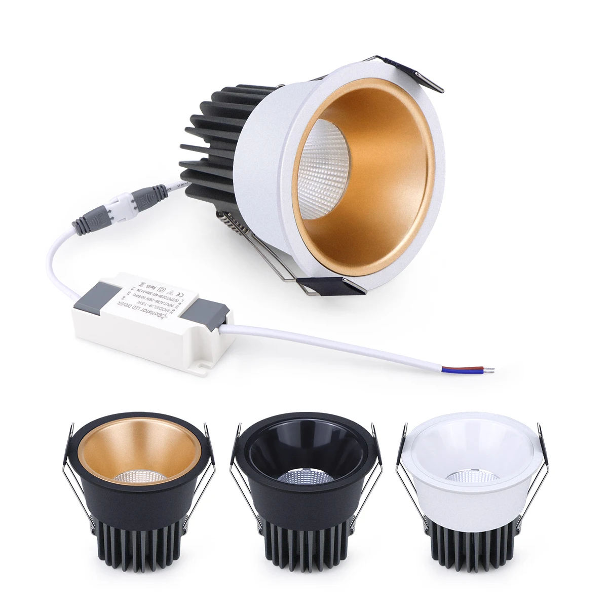 Punktowe oświetlenie sufitowe LED wpuszczane aluminiowe reflektory oprawy typu Downlight lampy sufitowe LED białe złoto/czarne złoto AC85-265V lampa