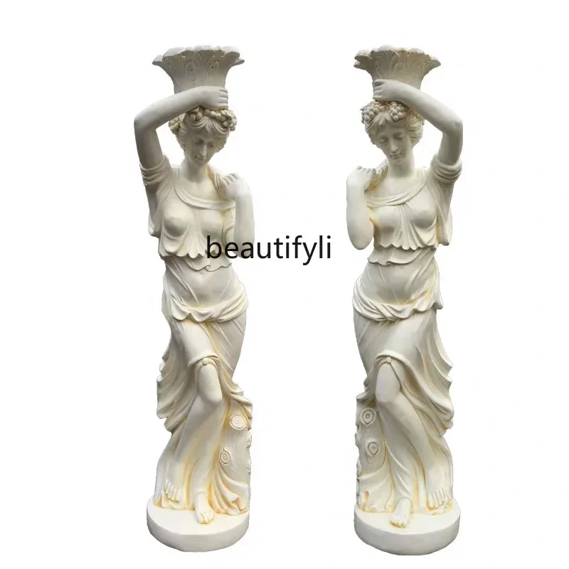 

European-Style Large Flower Pot Lady Statue Villa Hotel Floor Soft Outfit Decoration