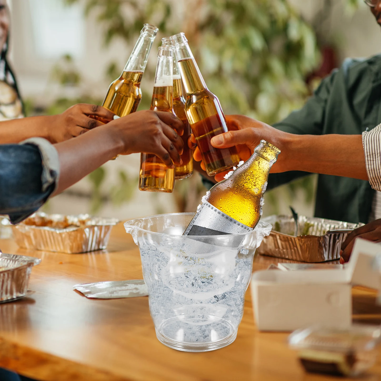 

Acrylic Ice Cube Bucket with Handles Portable Transparent Ice Container for Home Bar Party Beer Wine Storage Multi-Function