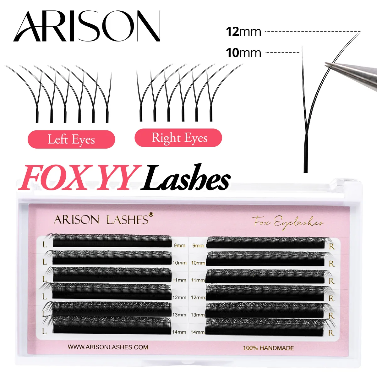 ARISON Left and Right YY Eyelashes Extension 0.07 D 8-15mm Fox YY Lashes Faux Mink Soft Natural Premade Volume Fans Eyelash