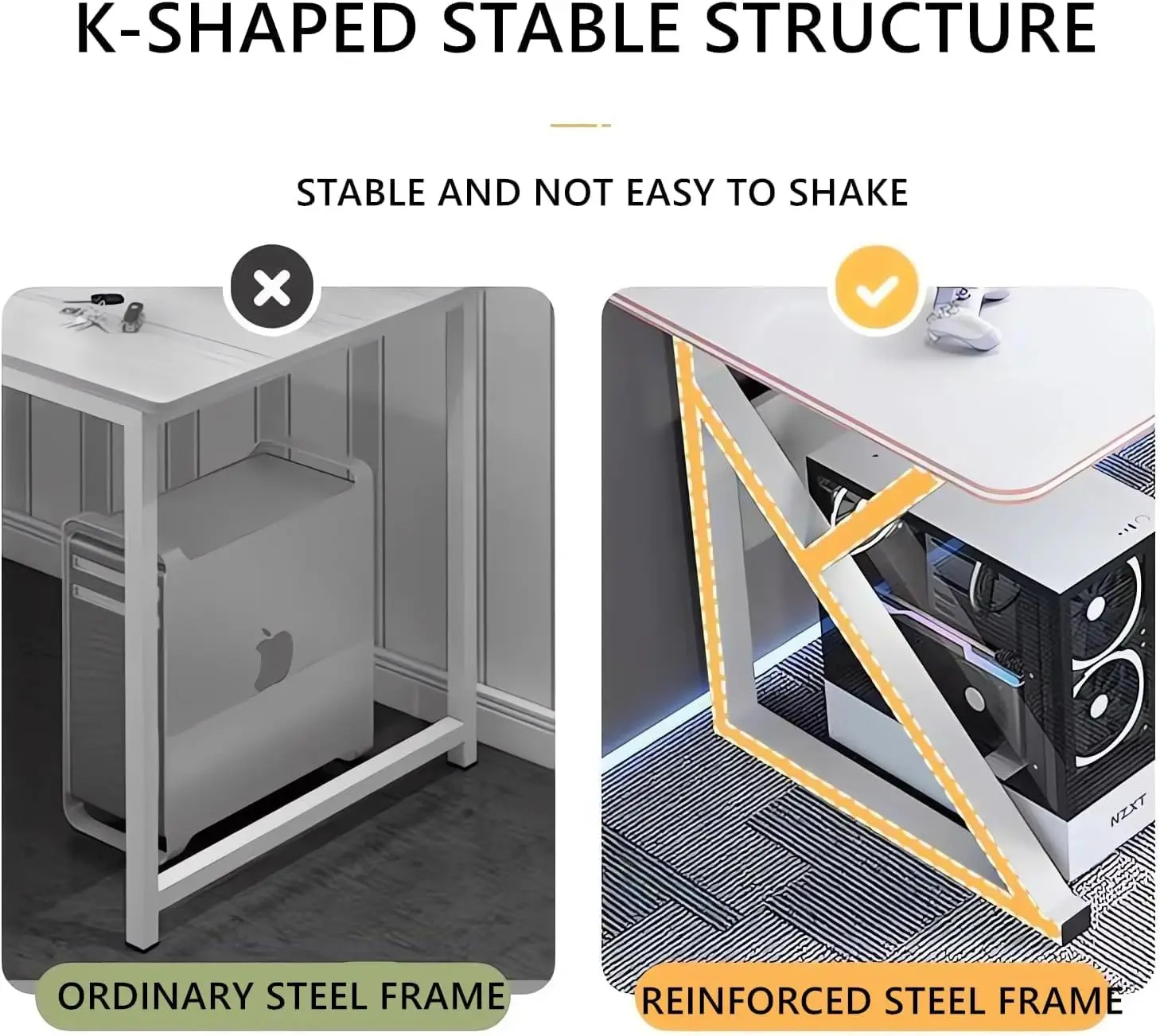 مكتب ألعاب، مكتب كمبيوتر شخصي، مكتب مكتب منزلي مريح مع محطة عمل طاولة ألعاب سطحية من ألياف الكربون لفكرة الهدايا (أبيض)