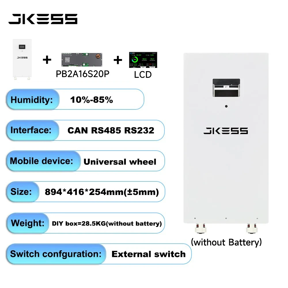 JKESS 16S 48V LiFePo4 Batterij Kit DIY Lege Kist 51.2V 314AH 16KWH Energieopslagsysteem JKBMS met RS485 RS232 CAN LCD