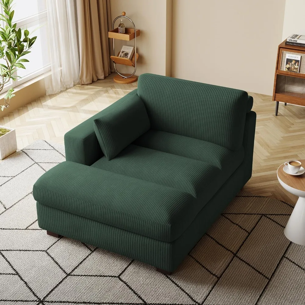 

Chaise Lounge Chair Indoor,Plush Upholstered Sleeper Sofa with Soft Cushion,Right Armrest Leisure Corduroy Recliner for Living R