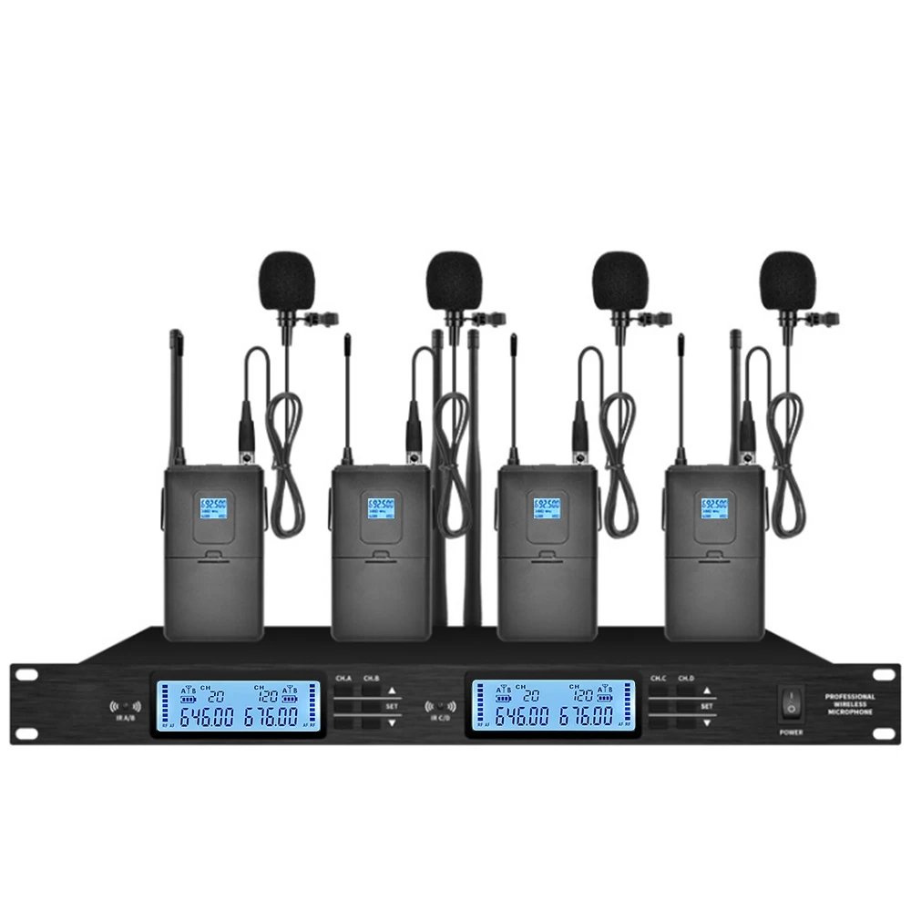 Professional UHF Wireless Microphone 4 Channels Head-Mounted Condenser Microphone, Speech, Broadcast, Teaching, Stage Microphone