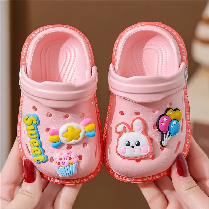 Kids Summer Sandals Hole Children\'s Shoes Slippers Soft Anti-Skid Cartoon DIY Design Hole Baby Shoes Sandy Beach For Boys Girls