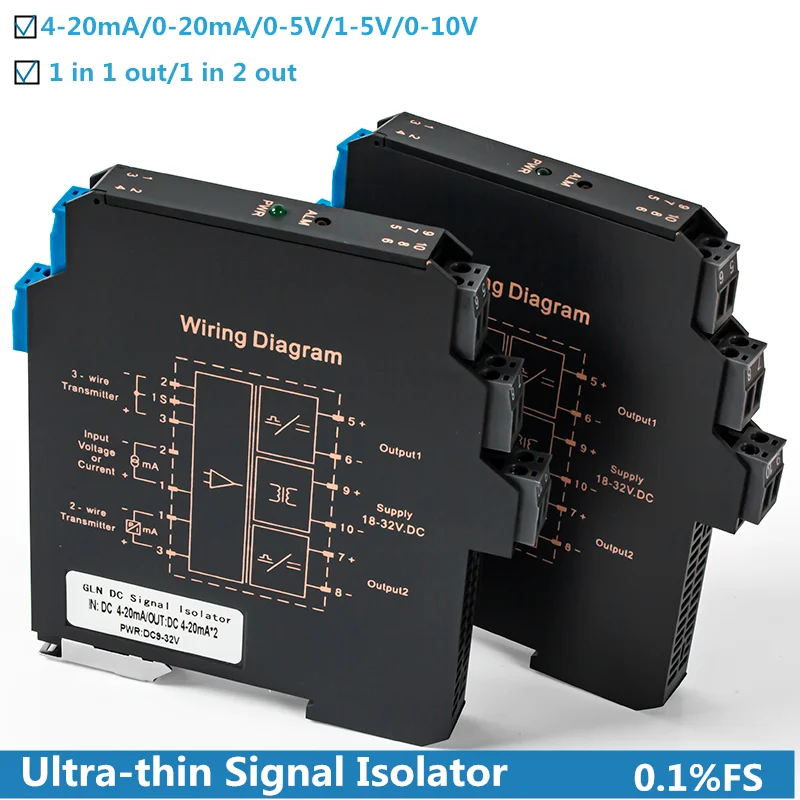 

Ultra-thin Signal Isolator 4-20mA 0-10V 0-5V Power Supply DC24V Transmitter Current Voltage Transmitter Signal Isolated