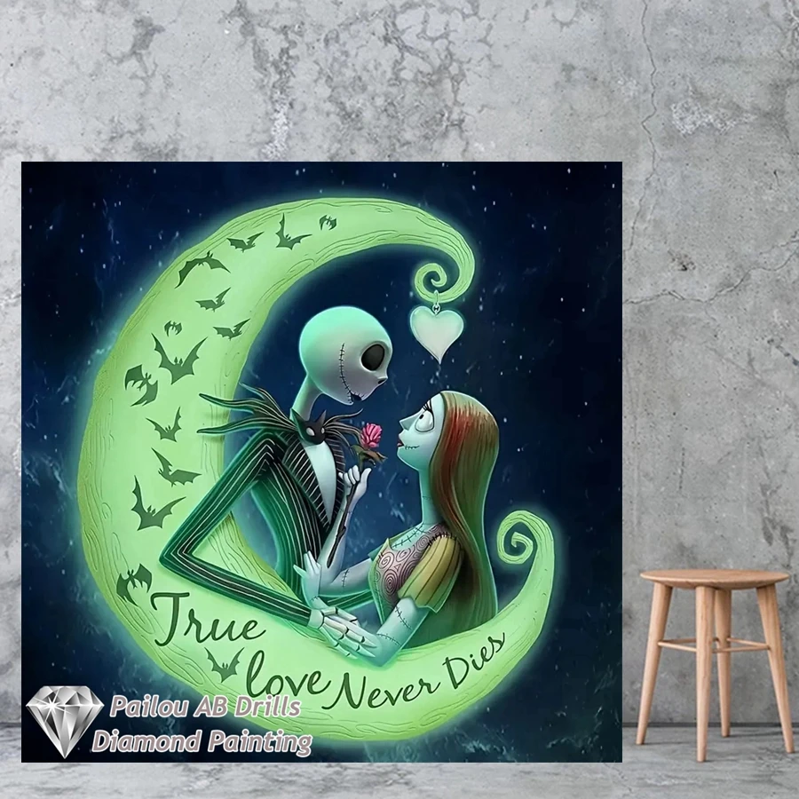 Disney Cartoon AB Diamond Painting Kits Jack Skull and Sally Moon Diy Full Drills Mosaic Cross Stitch Embroidery Home Decor Gift