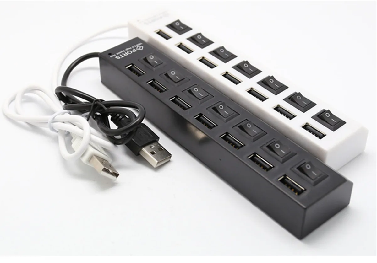 7 منافذ USB USB الفاصل 480 Mbps USB 2.0 محول تشغيل/إيقاف التبديل للكمبيوتر المحمول ملحقات الكمبيوتر محور USB