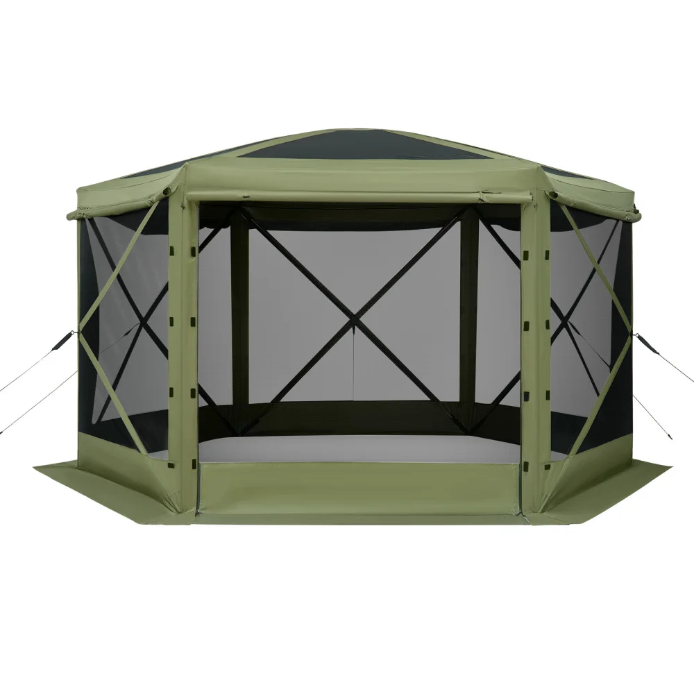 

Green Pop-up Gazebo Tent, 12 X 12 Ft Large Six-sided Camping Canopy Tent, Spacious with Removable Canopy and Packing Bag, Quick To Set Up and Bite-proof, Accommodates 8-10 People, Suitable for Backyard Patios.