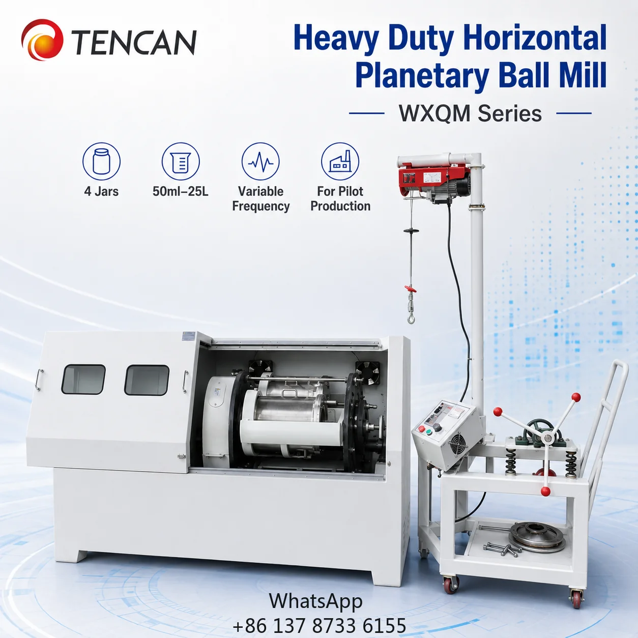 WXQM-16 Heavy Duty Horizontal Planetary Ball Mill With Motor & Gear For High Productivity Ceramic Battery Powder Grinding
