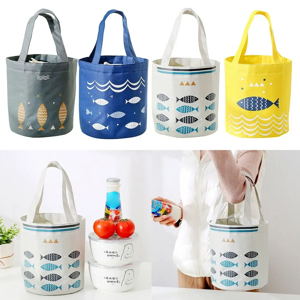 Portable Insulated Round Thermal Cooler Lunch Box Storage Bag Picnic Lunch Box Bag Tote Lunch Box Bag