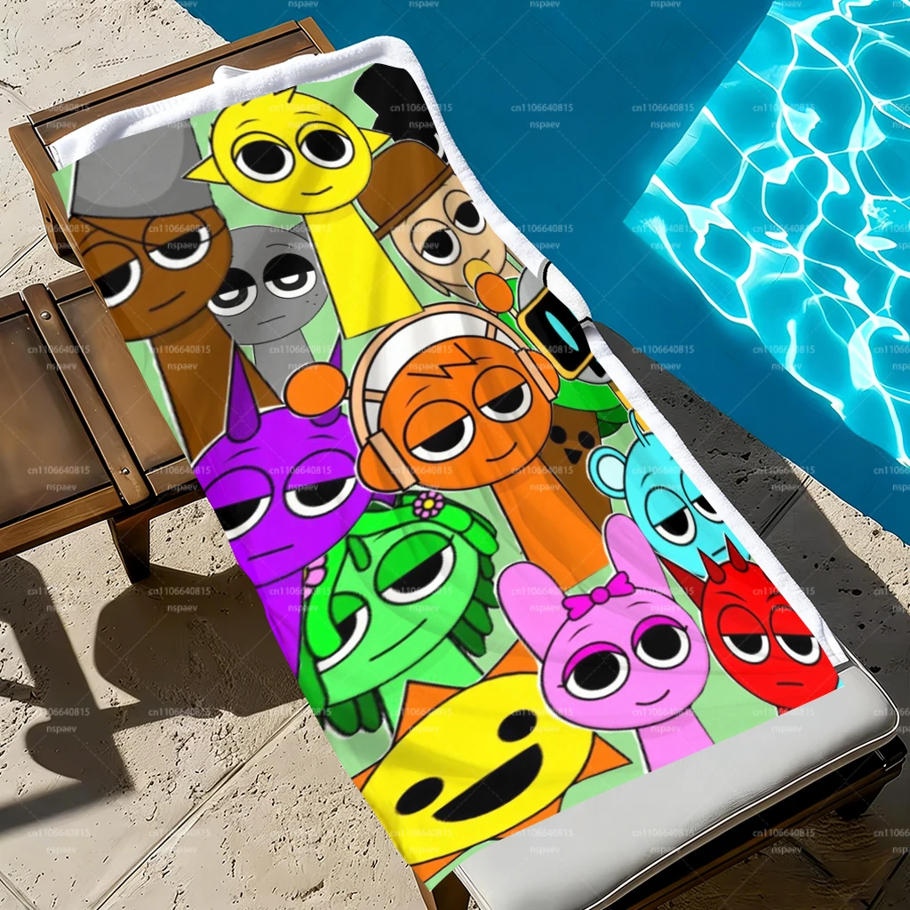 1PC SS-Sprunki II-Incredibox All Characters Beach Towel, Colorful Cartoon Bath Towel, Soft Microfiber Pool Towel for Kids & Fans