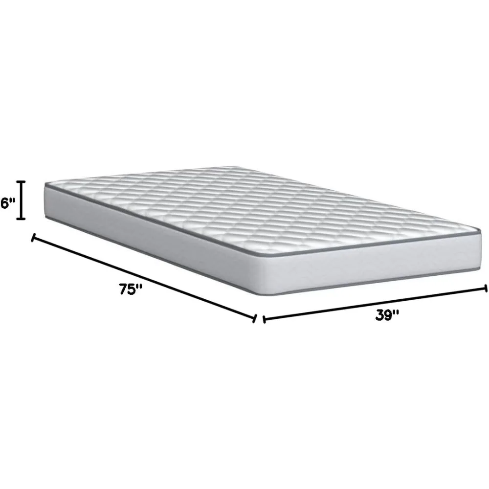 6 Inch Mattress - Firm Feel - Bonnell Spring with Foam Layer - Mattress in a Box  Youth or Kids Bed  Guest Bedroom