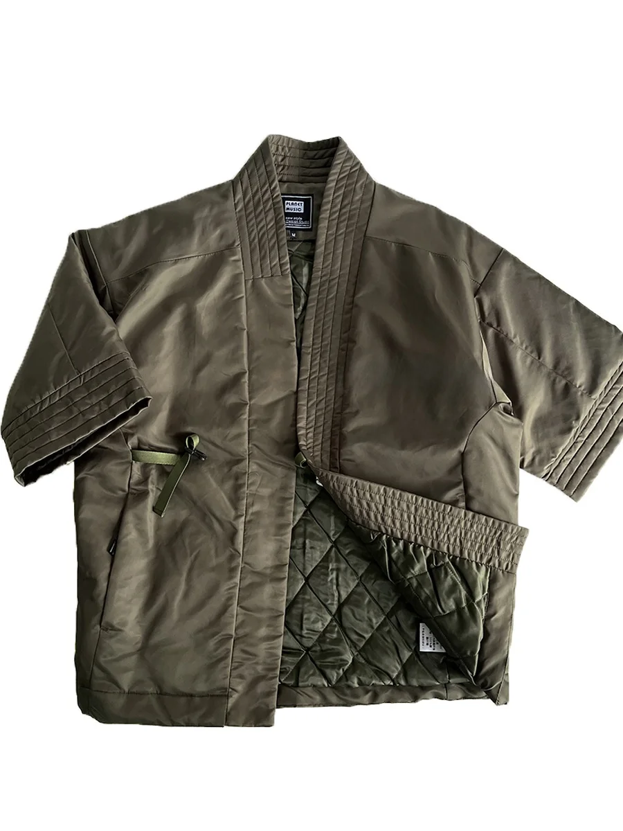 

Стильная ретро-куртка японского бренда из хлопка с коротким рукавом, рабочая одежда, верхняя одежда, свободный крой, с наполнителем из полиэстера, теплая, молодежная.