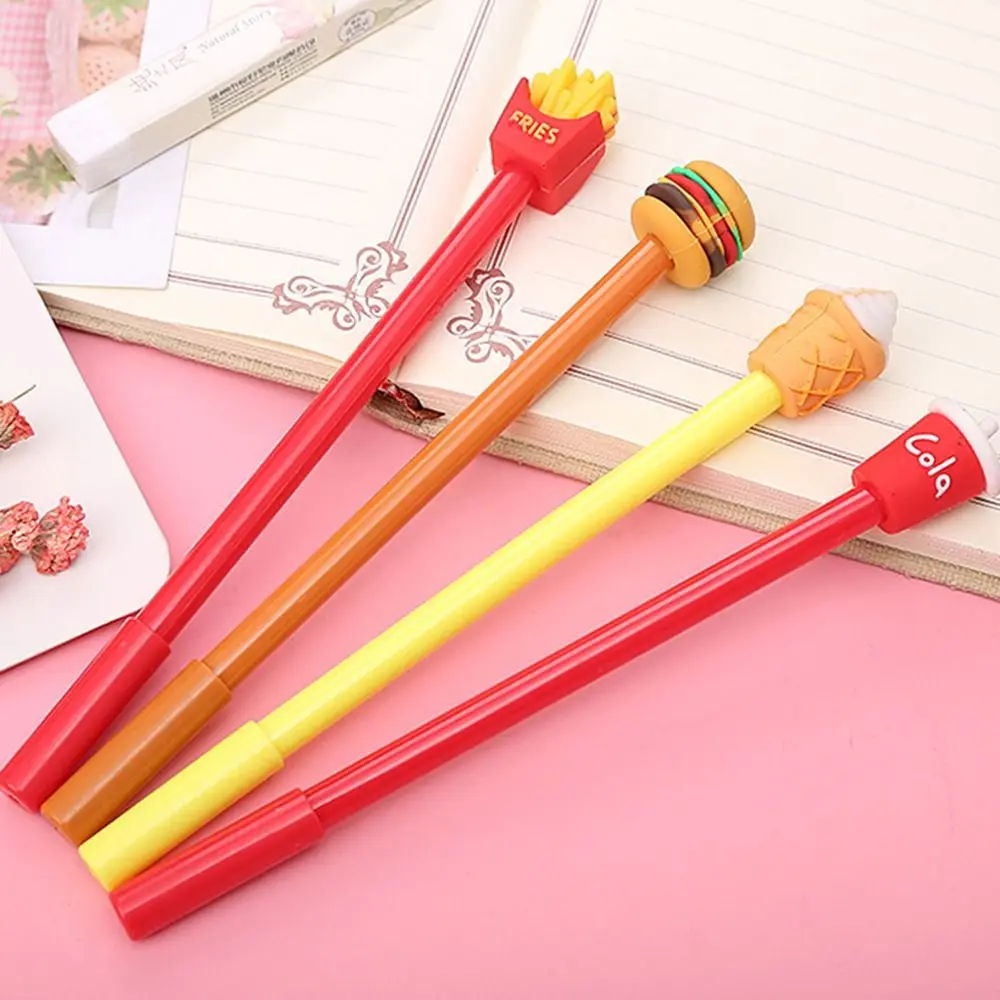 4 Pcs Cartoon Creative Rollerball Pen French Fries Cola Simulation Food Gel Pen Hamburger Black Ink Black Signature Pen Student