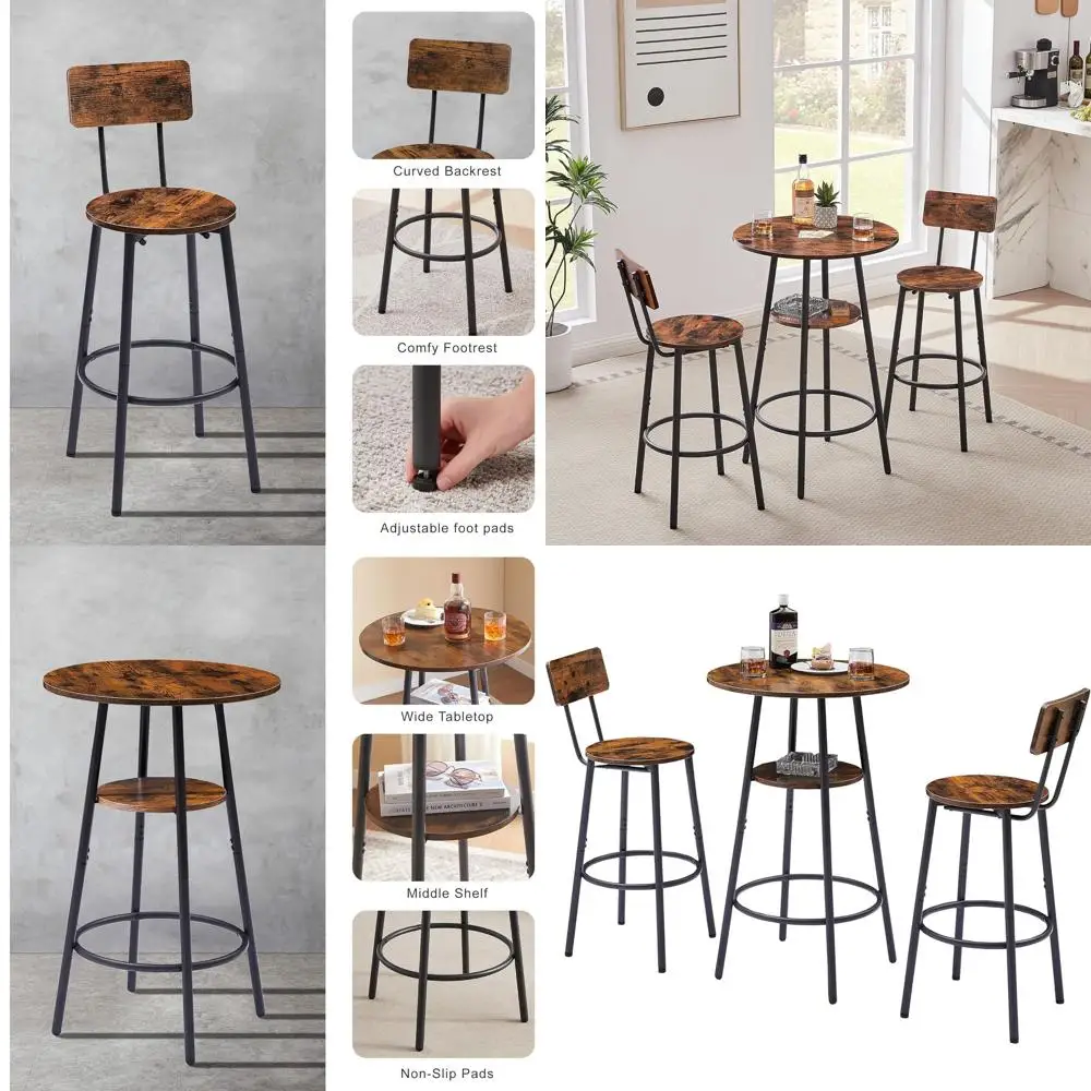 

Rustic Brown Dining Set: 2-Piece Bar Table and Chairs or 2 Small Bistro Tables with Stools