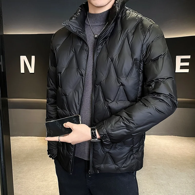 

Мужская пуховая куртка с воротником-стойкой, теплая верхняя одежда из пуха, глянцевая зимняя куртка, повседневная утепленная куртка из полиэфирного волокна