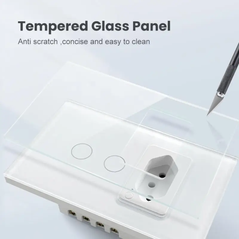 WiFi Zigbee Tuya Wall Switch Socket Brazil Standard Touch Glass Panel 1/2 Buttons Smart Light Switch Works With Alexa Google