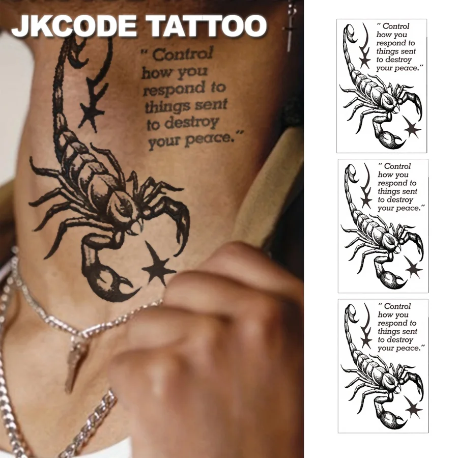 

Наклейка-татуировка со скорпионом - наклейка-татуировка в стиле английского граффити с изображением скорпиона - наклейка-татуировка в стиле скетч, водонепроницаемая наклейка-татуировка для мужчин и женщин, можно наносить на руки и шею, водонепроницаемость