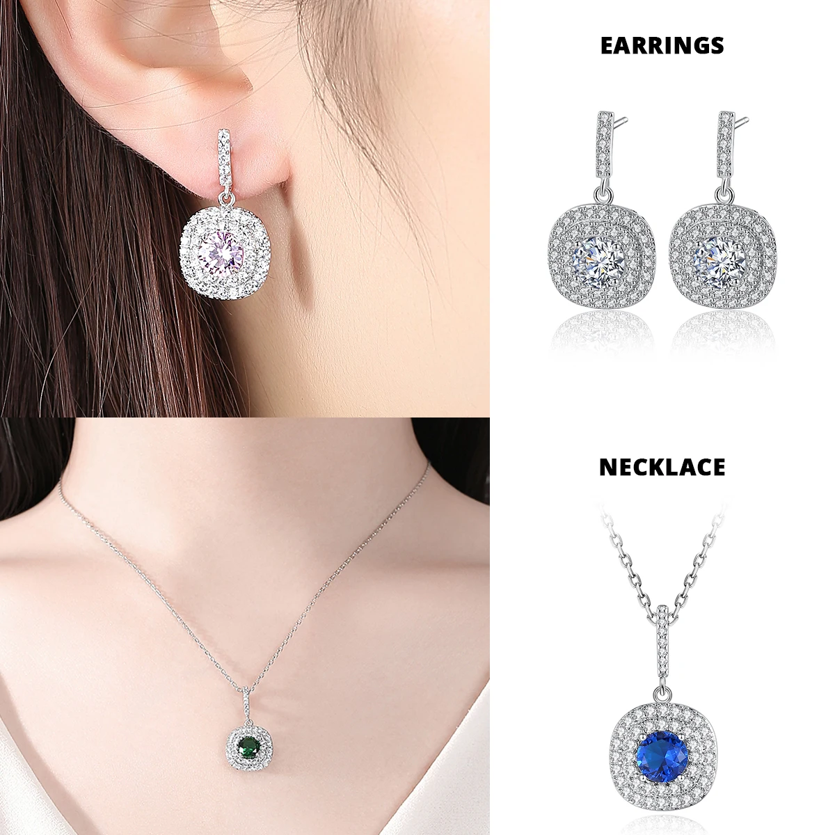 LUOTEEMI قوس قزح مكعب زركونيا مربع Waterdrop القرط قلادة مجموعات مجوهرات للنساء هدايا الزفاف الكورية الأزياء