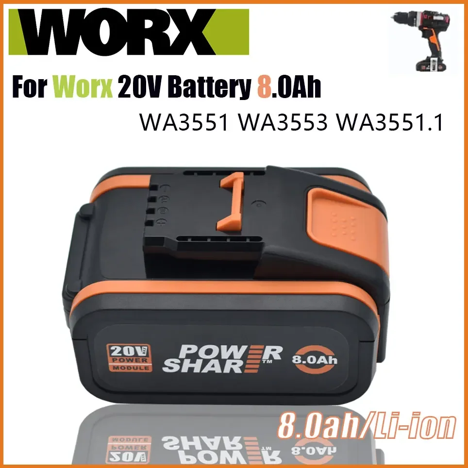 

20V Original 8.0Ah Lithium ion Replacement Rechargeable Battery for Worx WA3551 WA3553 WX390 WX176 WX386 WX373 WX290 WX800 WU268