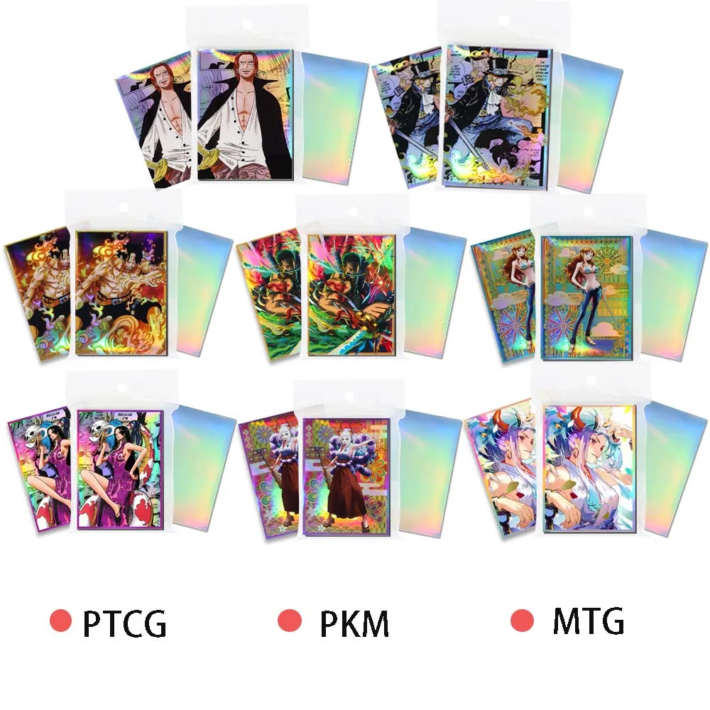 

60PCS One Piece Holographic Card Sleeves Nami Sabo Zoro Ace Shanks Trading Card Protector Cover MTG/OPCG 67x92mm