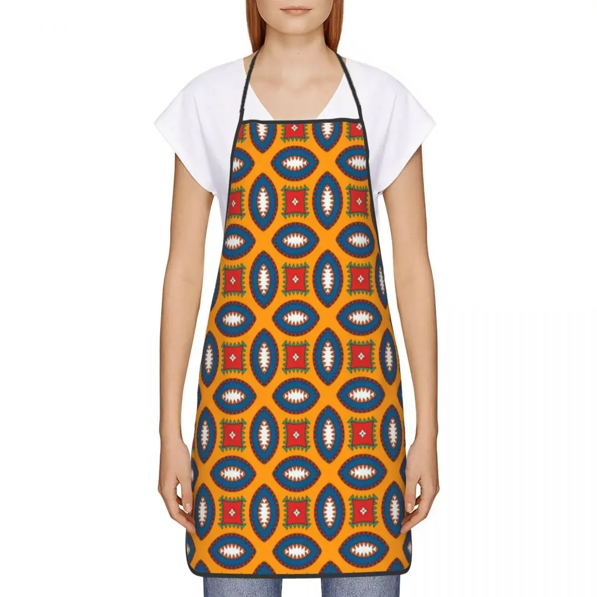 Colorful African Ankara Pattern Apron for Women Men Unisex Bib Geometric Kitchen Cooking Tablier Cuisine Chef Gardening