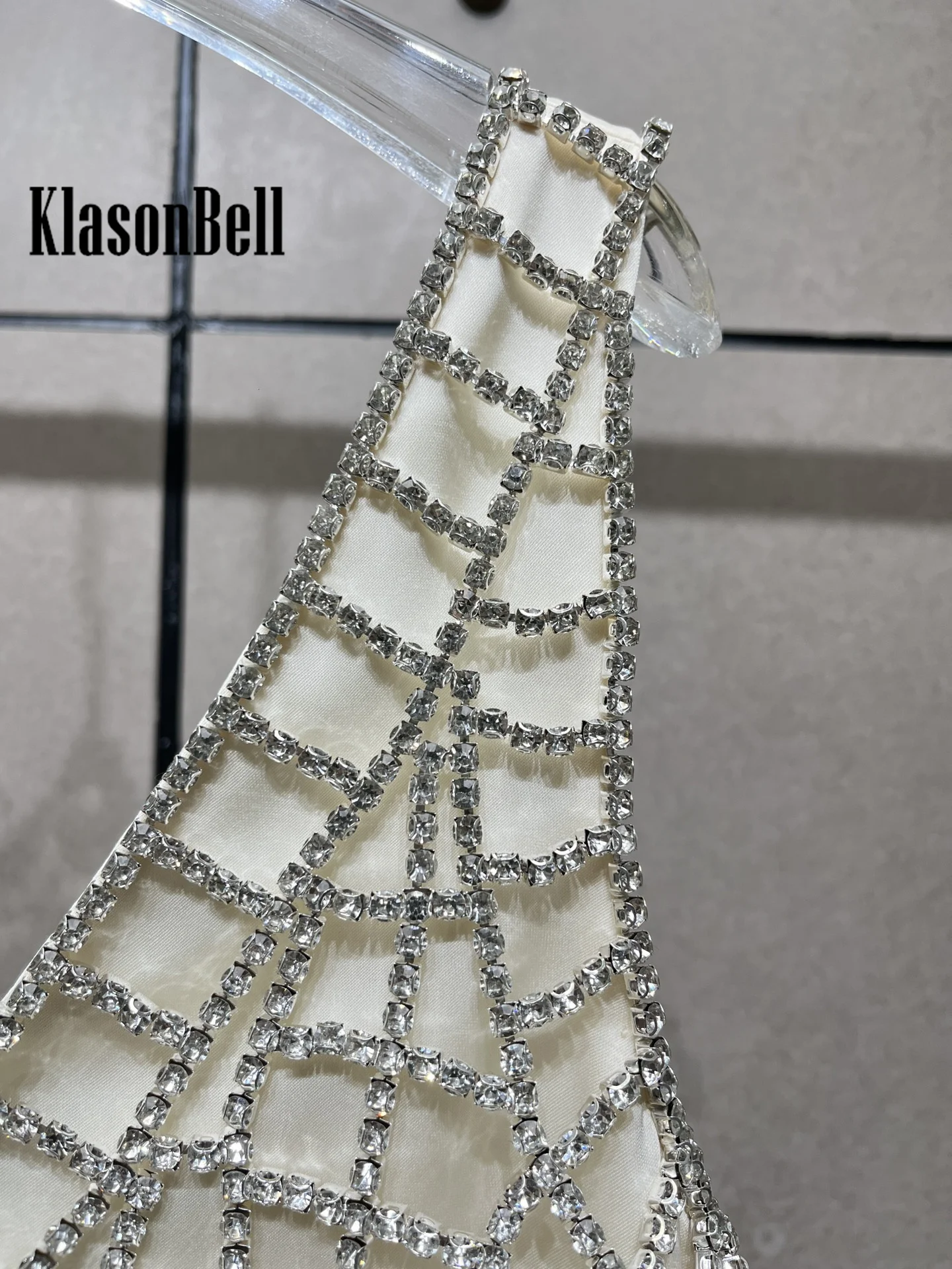 7.19 KasonBell Women Fashion Bling Rhinestone Design Party Maxi Dress Sexy V-Neck Hollow Backless Spaghetti Strap Evening Dress