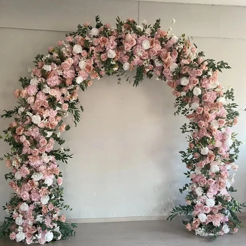 White Green Floral Round Wedding Arch Entrance Decoration Stage Backdrop