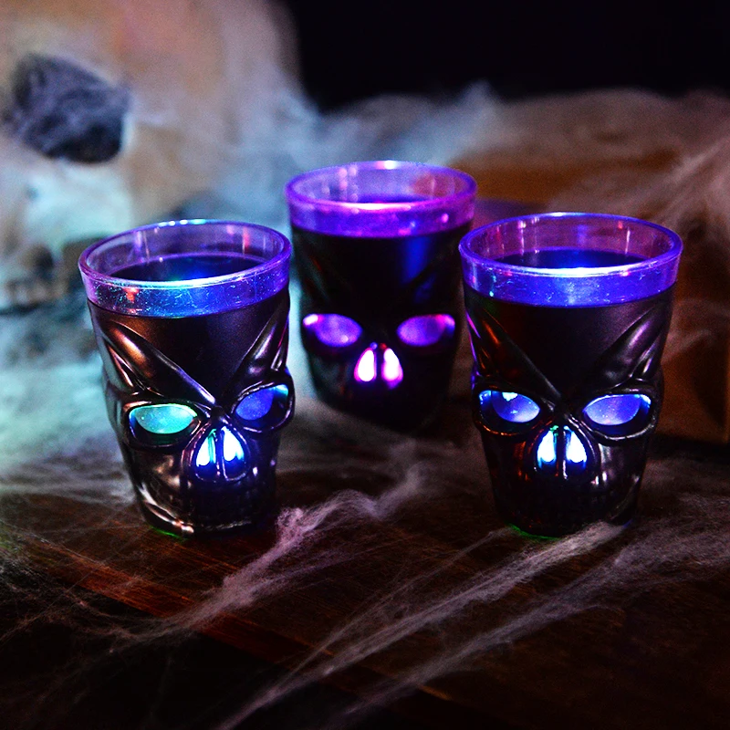 1/2/3pcs LED Light Halloween Drinking Cup Skull Glowing Wine Water Cup Haunted House Horror Props Halloween Party Bar Decoration