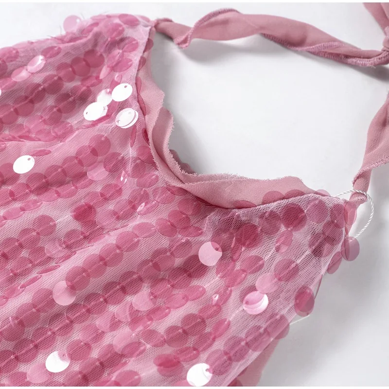 2025 Fashion Summer Dresses Sexy Sequins Pink Mini Dresses One Piece Women Party Club Dressing Chic Evening Gowns Women Clothing