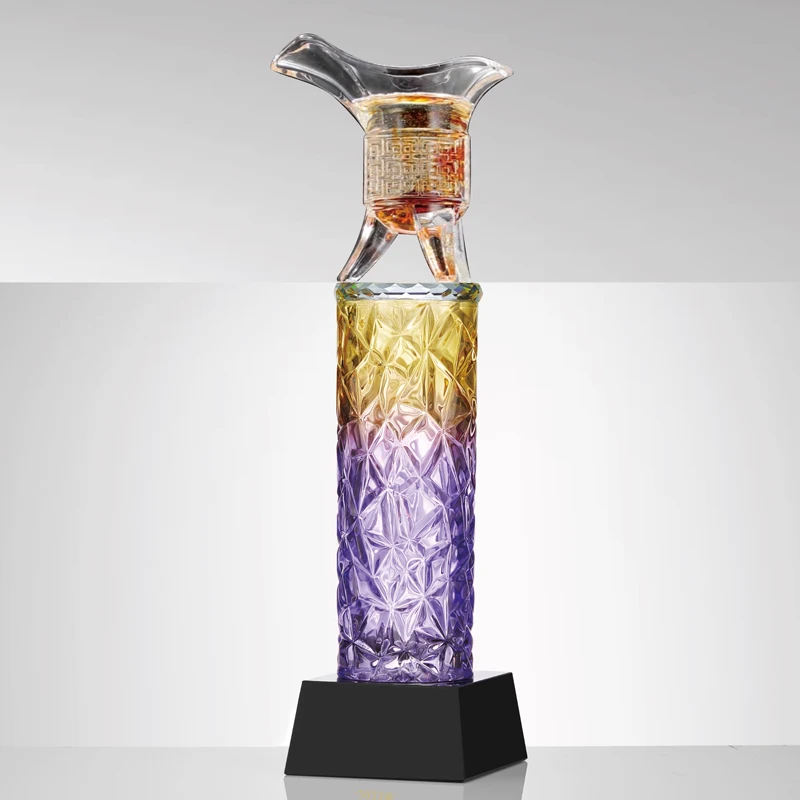 Customized Wine Glass Shape Coloured Glaze Crystal Trophy, Company Annual Meeting Excellent Staff, Awards, Home Decorations, 1Pc