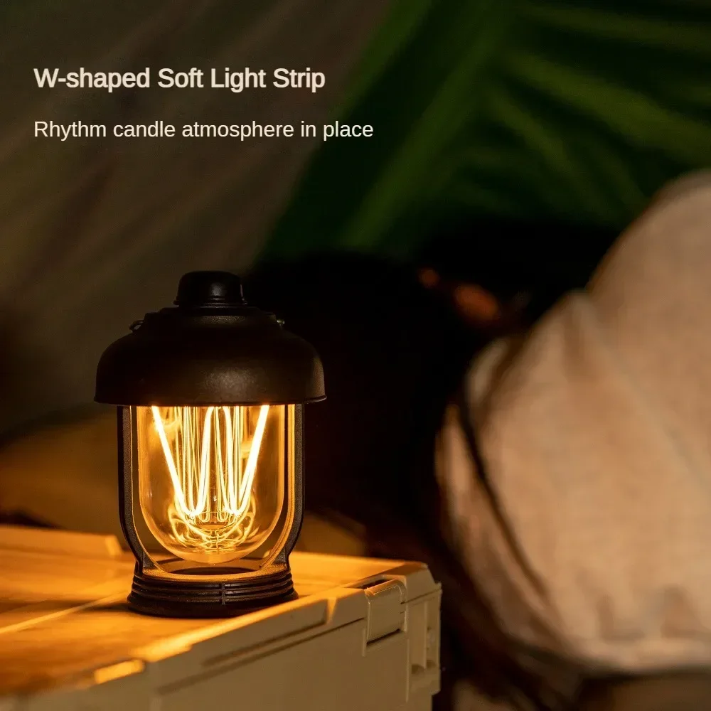 Retro Camping Lantern Rechargeable Outdoor Waterproof Emergency Lighting Dimmable Multifunctional LED Portable Hanging Tent Lamp