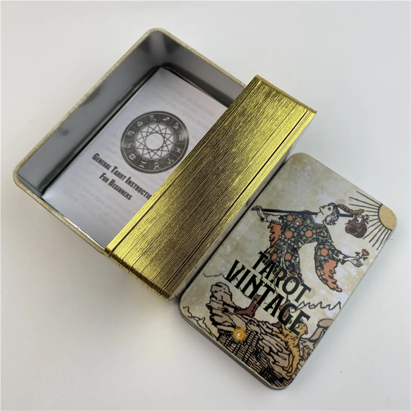 Hochwertige Blechdose, Tarot-Vintage-Karten, Wahrsagungsdeck mit Papierführer, englische Version, klassische Brettspiele – Detail 5