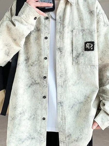 

Повседневная свободная мужская рабочая рубашка с модным принтом тай-дай, дышащая, из полиэфирного волокна, с длинным рукавом, на пуговицах, весна-осень