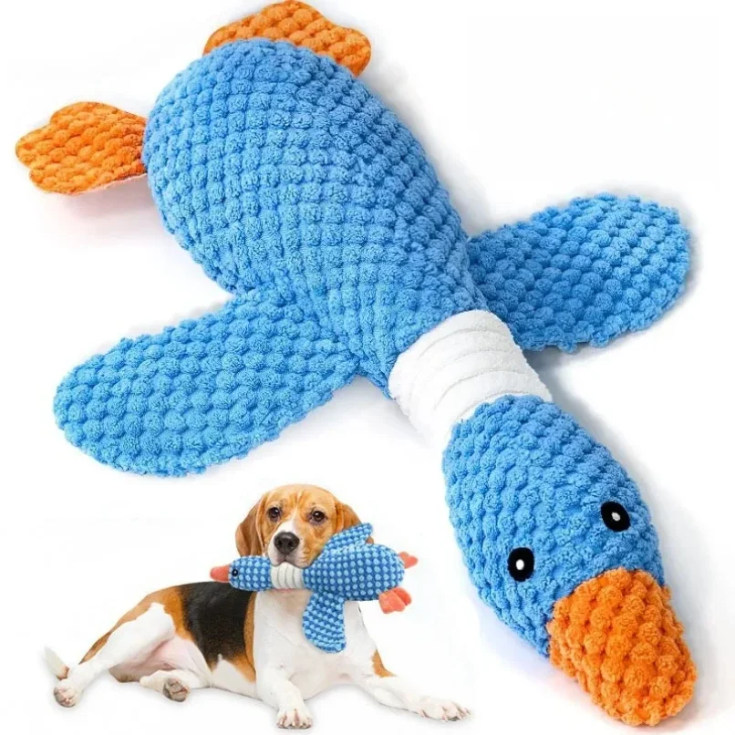

New blue goose dog toy cat toy pet toy double color goose tough bite chew plush sound toy plush toy pet supplies