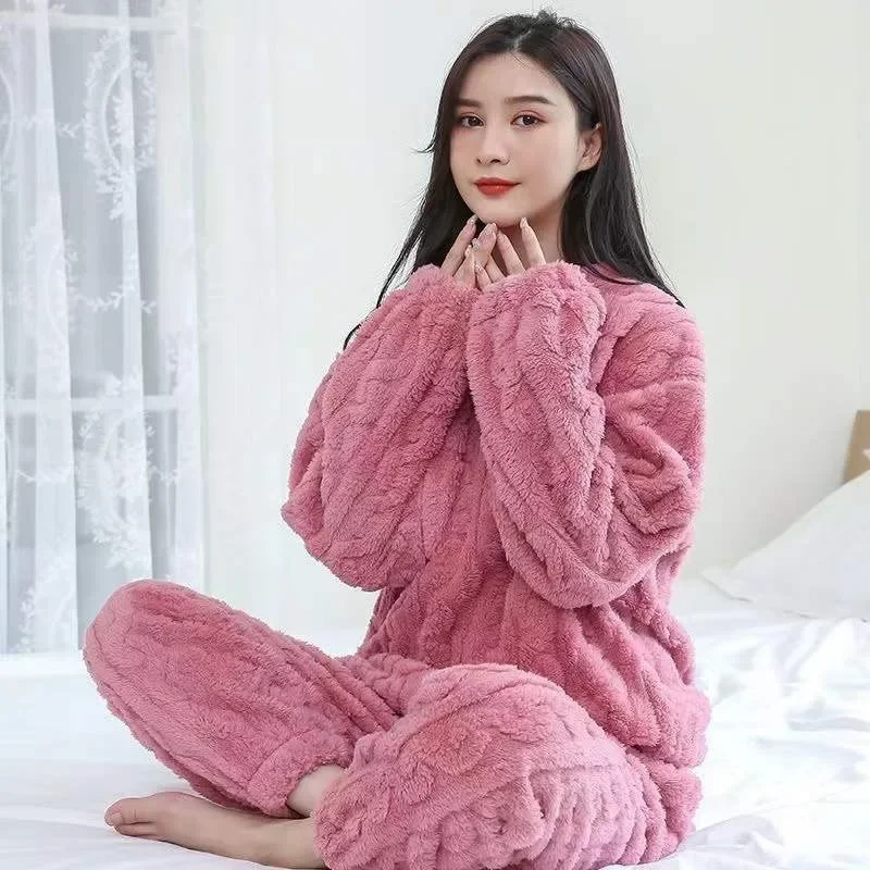 

Pajama Pants Set Autumn Winter Women's Clothing Homewear Coral Velvet Velvet Thickened Cardigan Zipper Comfort Casual Large Size