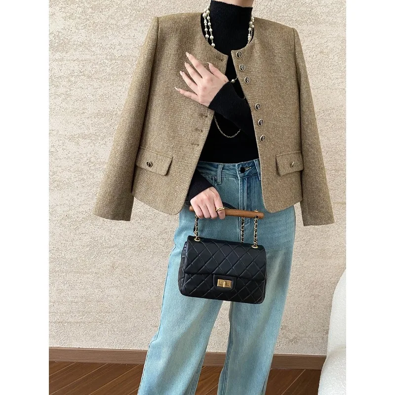 Women Winter Fall Fragrant Jacket Short French Style Commuting Woolen Tweed Coats