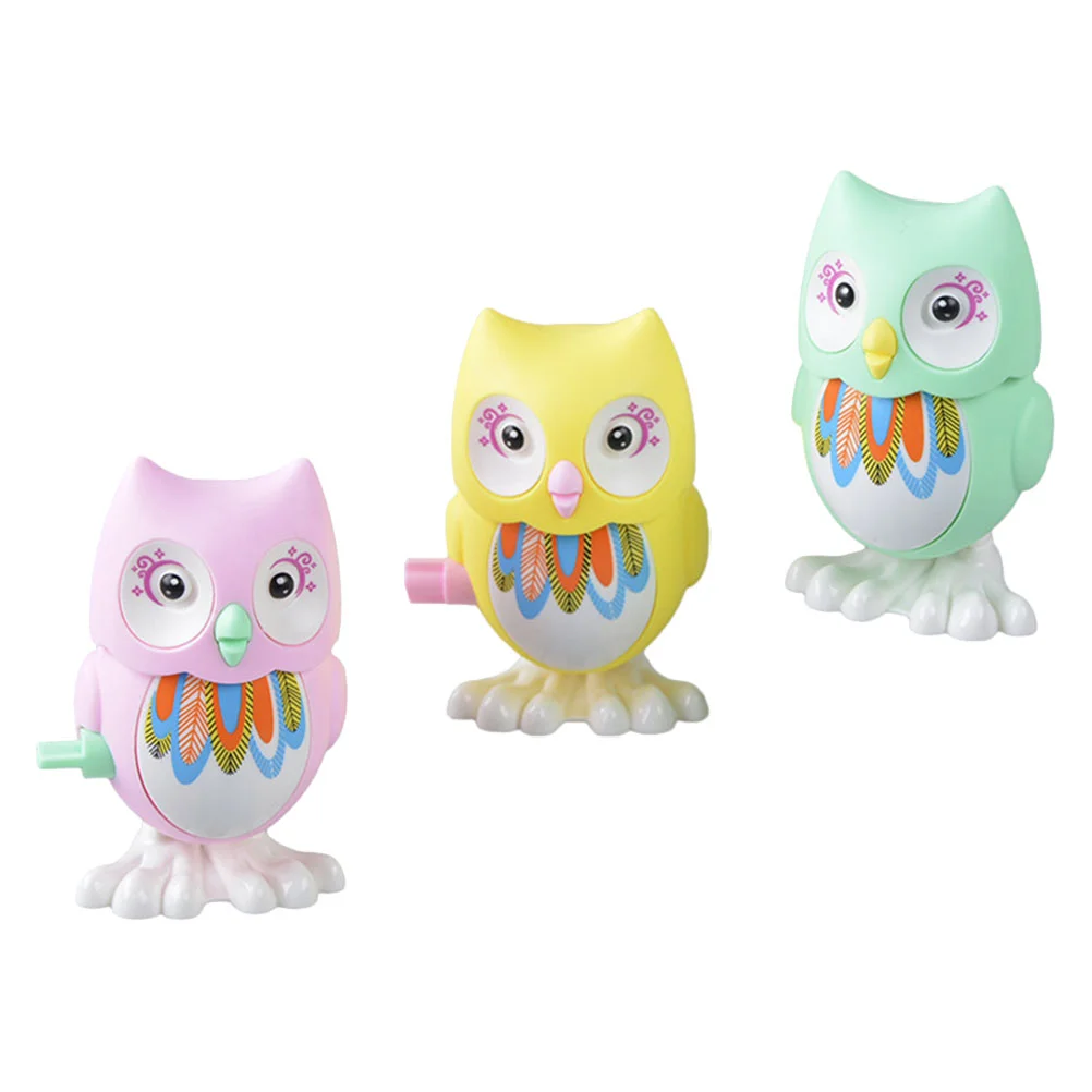 3 Pcs Small Animals Wind-up Toy Parent-child Plastic Adorable Owl Clockwork Toys