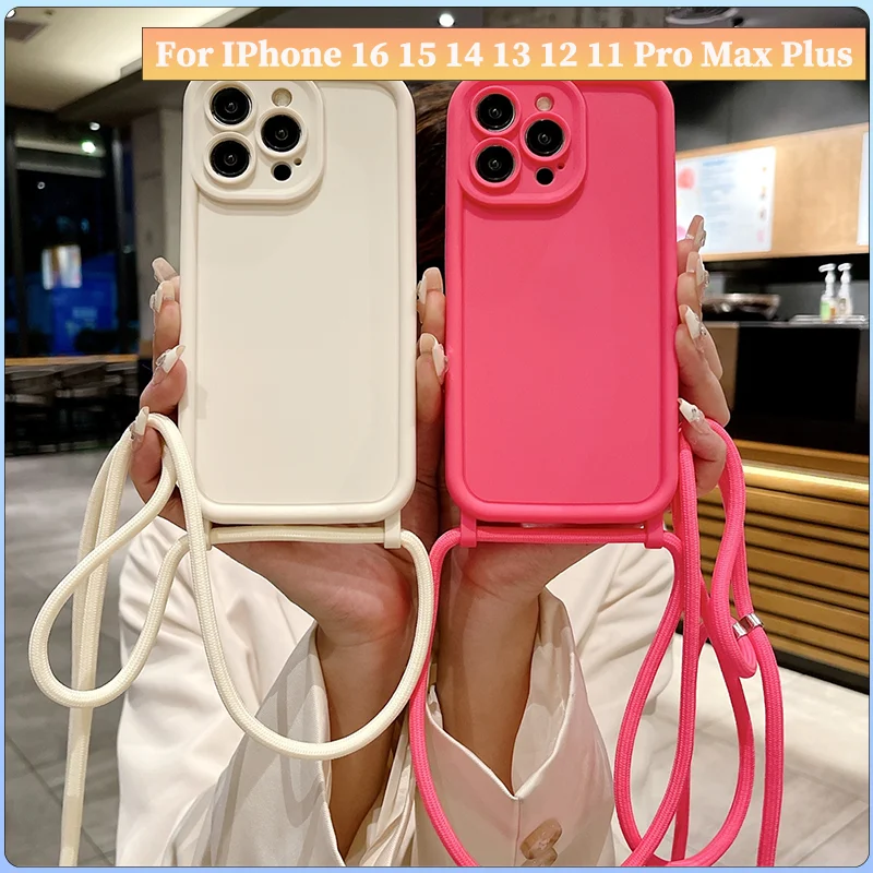 

Candy Phone Case For iPhone 14 13 15 16 Pro Max 16E 12 11 X XR XS 7 8 Plus SE Crossbody Adjustable Lanyard Strap Rope Soft Cover
