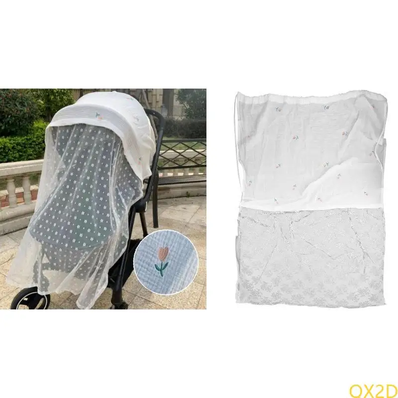 

QX2D Baby Stroller Cover Gauze Sunshade Windshield Sunscreen Curtain Breathable Mesh Mosquitoes Net