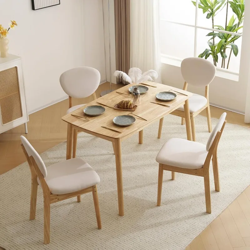 Modern 5-Piece Nature Wood Dining Table Set for 4, Compact Mid-Century Modern Table & Chair Set for Kitchen/Small Apartment