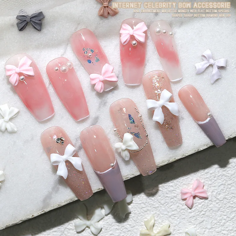 100Pcs Selling Matte Bowtie Resin Nail Charms 3D Japanese-Style Nail Art Accessories for an Elegant and Fairy-Like Manicure Look - Image 2
