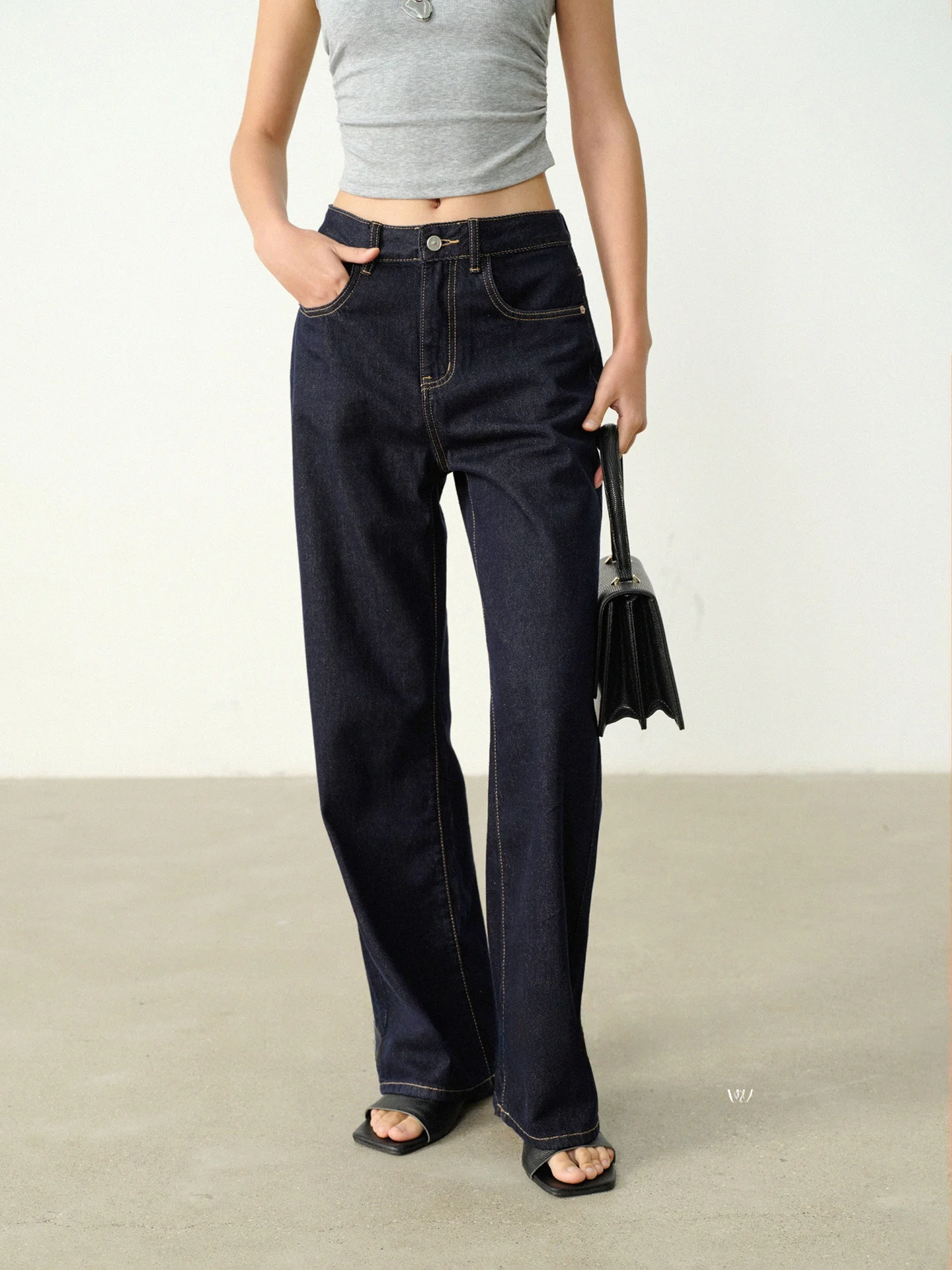 

Джинсы женские с высокой талией, свободного кроя, в стиле ретро, летние, из хлопка, прямые, длинные, с контрастной строчкой в виде кролика