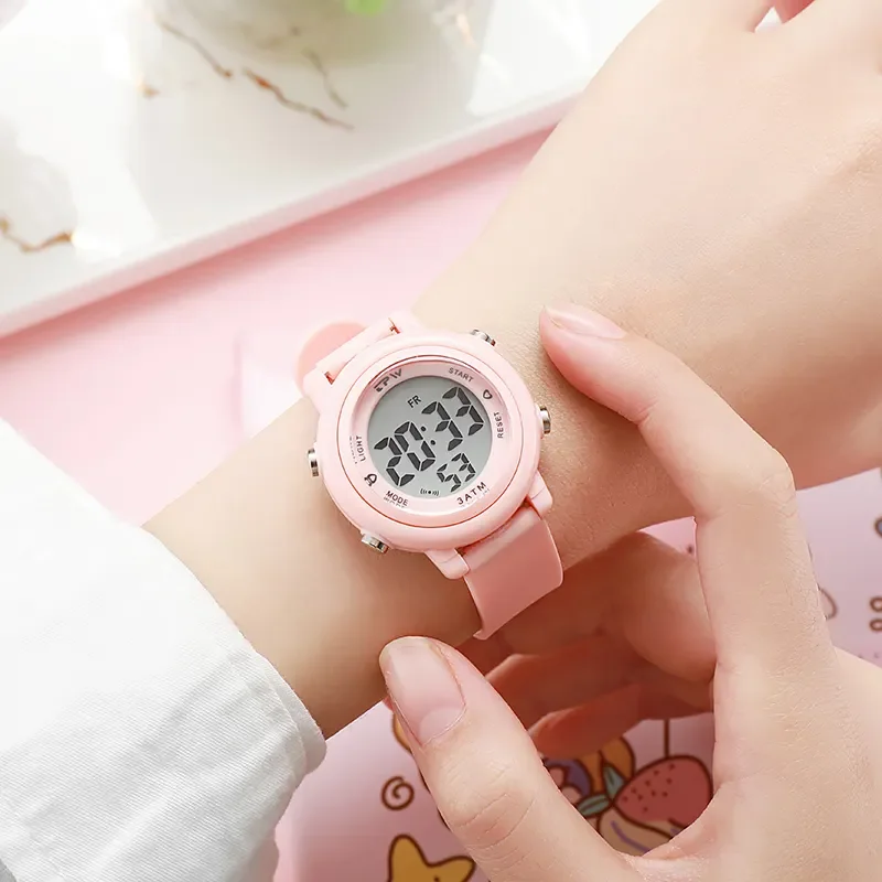 Stylish Mini Digital Watch for Kids 7 Colorful LED Display 35mm Sport Wristwatch for Boys And Girls Student Clock with Stopwatch