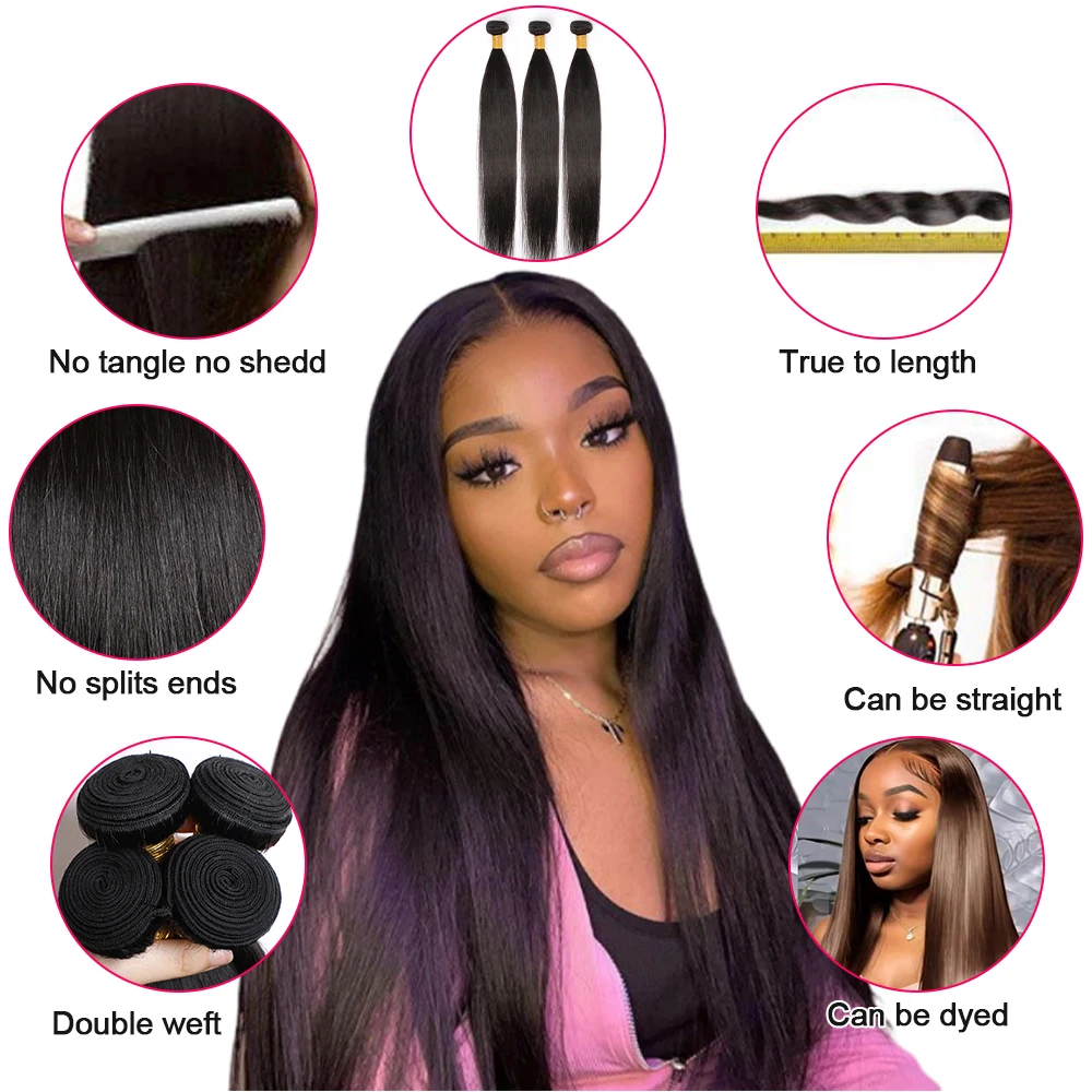 Megeen capelli brasiliani 30 pollici Remy 100% estensioni dei capelli umani Bone Straight 1/3/4 fasci di capelli doppia trama tessuto capelli per le donne